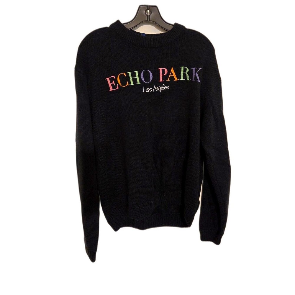 Divided Black Crewneck Sweater with Rainbow Echo Park Logo